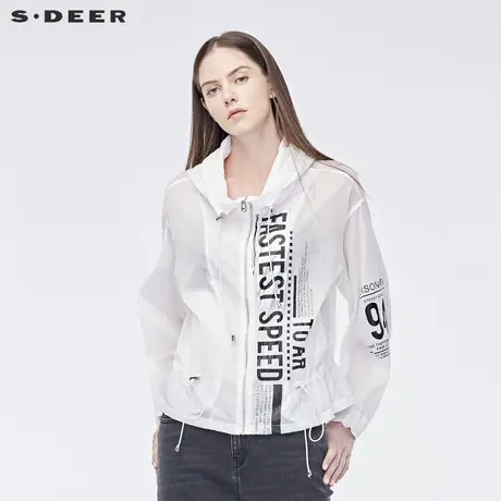 sdeer圣迪奥2019春宽松连帽字母印胶松紧收腰落肩袖外套S19182202图片