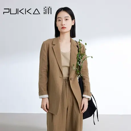 蒲PUKKA 加厚亚麻西装外套女早春新品通勤简约气质西装商品大图