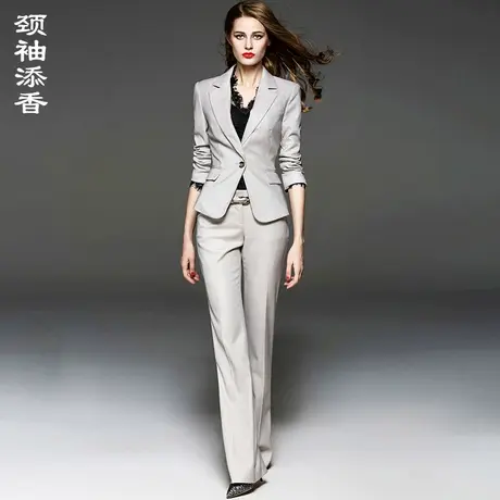 颈袖添香职业小西服套装女商务西装长裤气质修身时尚杏色正装高级商品大图