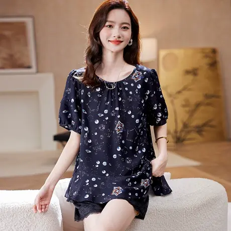 宝诗黎【新品价168元】圆领印花短袖雪纺衫JT1171商品大图