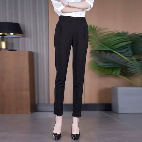 弹力松紧腰小脚哈伦裤女夏季薄款垂顺凉爽九分休闲裤时尚西装裤子商品大图