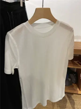 三件才是起点！超薄轻盈透气羊毛短袖T恤女正肩天丝面膜百搭上衣商品大图