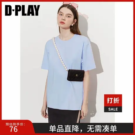 DPLAY新款气质休闲蓝色圆领百搭t恤女宽松T恤上衣女商品大图