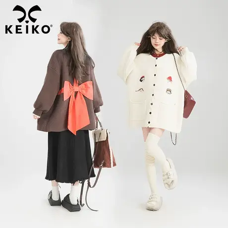 KEIKO 蝴蝶结girl 少女感绣花毛衣外套女25早春甜系慵懒针织开衫商品大图