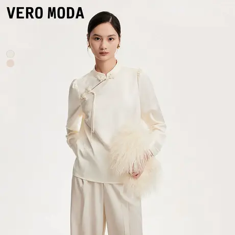 Vero Moda奥莱上衣女秋季新款新中式盘扣光泽暗纹中国风中式流行商品大图