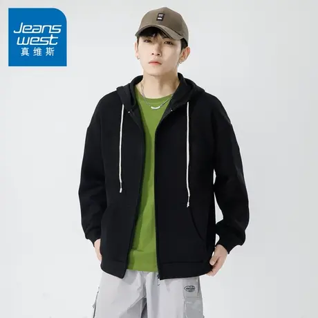 N5真维斯男士开衫卫衣2025秋季新款美式宽松男生春秋运动连帽外套商品大图