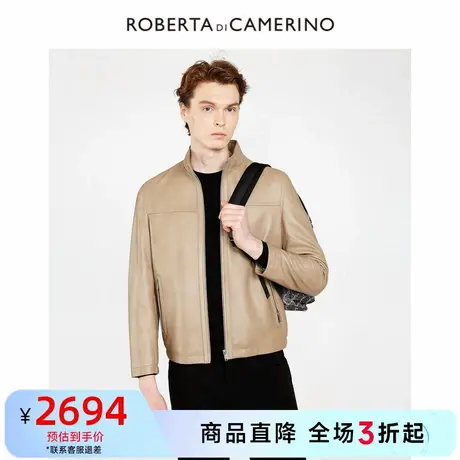 【羊皮】ROBERTA诺贝达春季新品商务休闲纯色皮衣立领夹克外套男商品大图