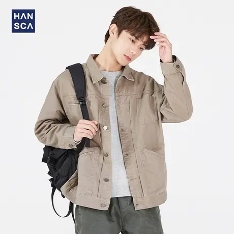 汉斯卡休闲日系工装外套男士2024秋冬季新款潮流百搭宽松翻领夹克商品大图