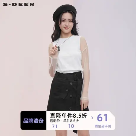 sdeer圣迪奥新品假两件披风露肩上衣打底衫女秋冬洋气S20183524🏹商品大图