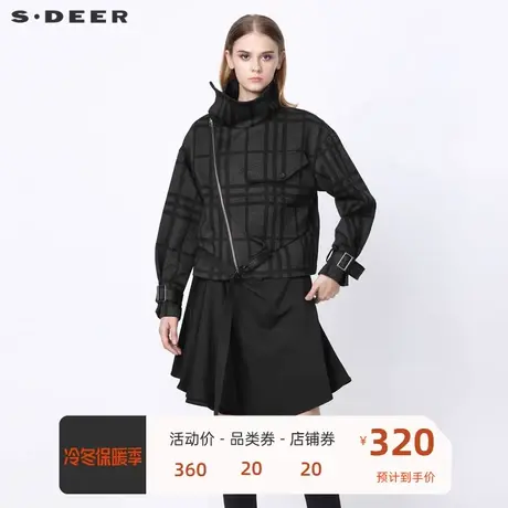 sdeer圣迪奥撞色格纹织带拼接短款外套S21382223🎖商品大图