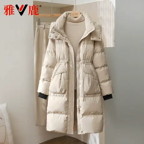 雅鹿2024新款中长款羽绒服女可脱卸帽女宽松过膝简约百搭显瘦外套商品大图