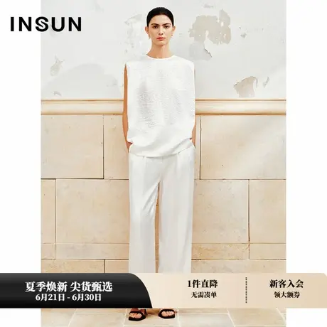 INSUN恩裳专选夏季醋酸微皱肌理感无袖上衣商品大图