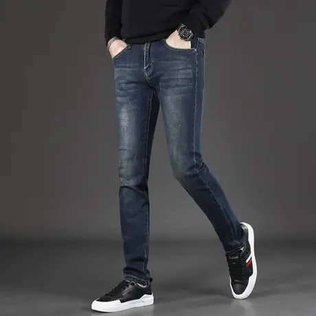 轻奢潮牌牛仔裤男款秋冬2024新款修身小脚裤潮流时尚弹力男士裤子商品大图