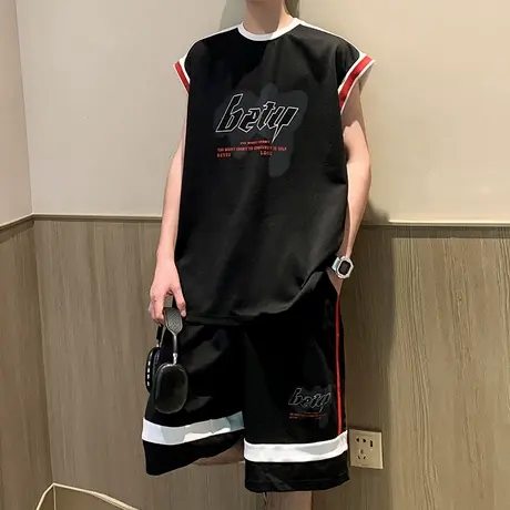 运动套装男夏季2025新款无袖背心宽松短裤跑步健身篮球服两件套潮商品大图