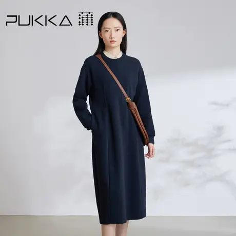 蒲PUKKA 定制肌理空气层棉针织连衣裙女2023秋装图片