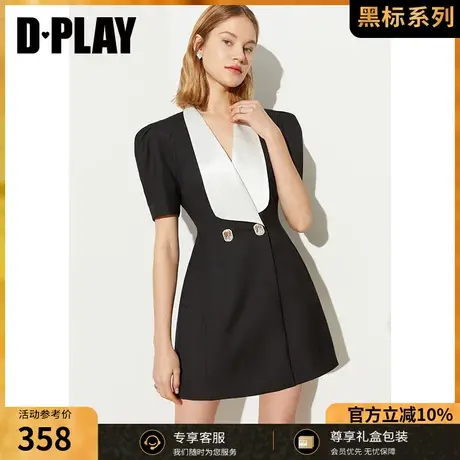 DPLAY【黑标】夏新款OL风黑白撞色泡泡短袖款西装连衣裙商品大图