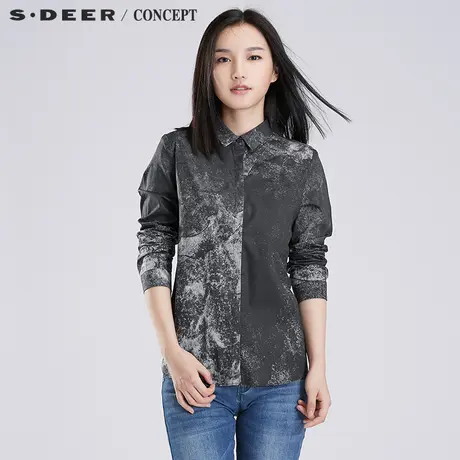 【新品】sdeer圣迪奥女装春装斑驳抽象印花衬衫S16380588图片