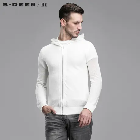 sdeerhe圣迪奥男装时尚简约休闲网格棉纯色连帽卫衣外套H15173571图片