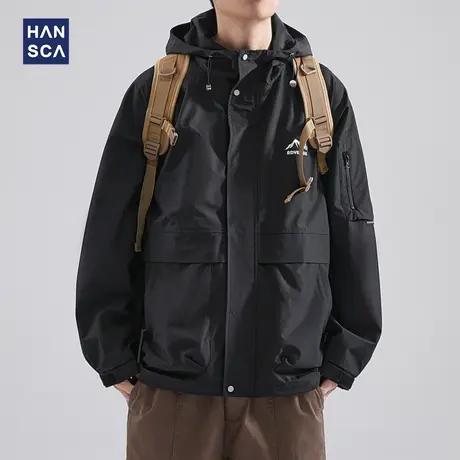 hansca户外山系防风防水外套男2024秋冬潮牌休闲连帽工装三防夹克商品大图