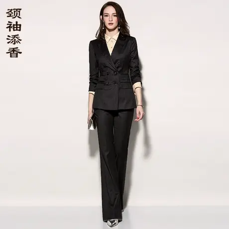 颈袖添香2024韩版商务时尚英伦正装职业女秋冬气质小西装套裤商品大图