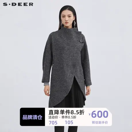 sdeer圣迪奥女装立领斜襟拼接毛呢大衣S214Z1768图片