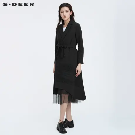 【直播间专属】sdeer圣迪奥西装领收腰不规则长款风衣S22181806图片