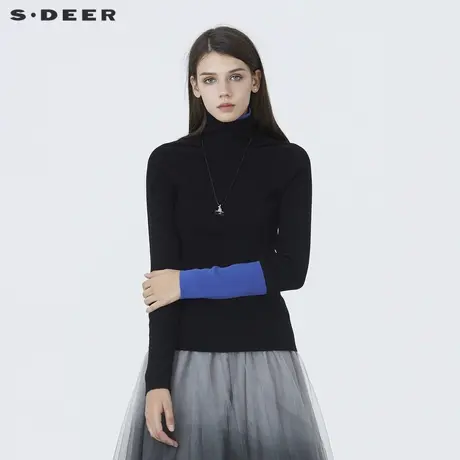 sdeer圣迪奥冬季休闲高领撞色拼接修身加厚针织衫毛衣女S20483510图片