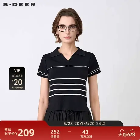 sdeer圣迪奥2025年新品复古翻领撞色条纹修身POLO针织衫S25263507图片