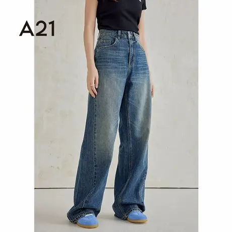 a21女装新款宽松美式复古渐变牛仔裤夏季水洗做旧长裤子图片