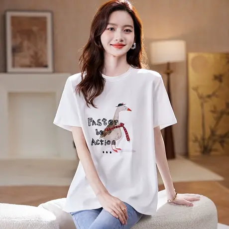 宝诗黎【新品价158元】圆领刺绣印花短袖T恤BV1191商品大图