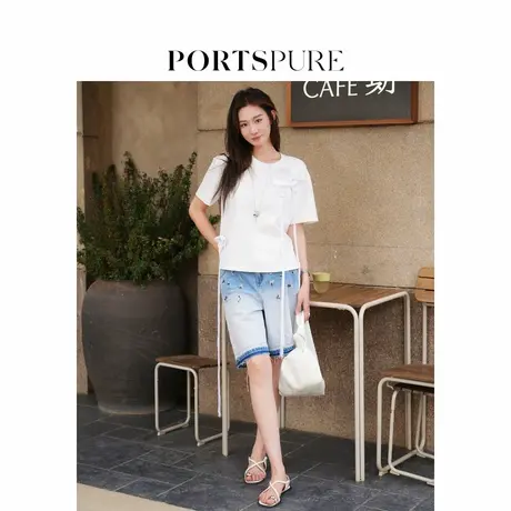 宝姿PORTSPURE女装2025夏季新品可露丽波嬉钉珠渐变水洗牛仔短裤商品大图