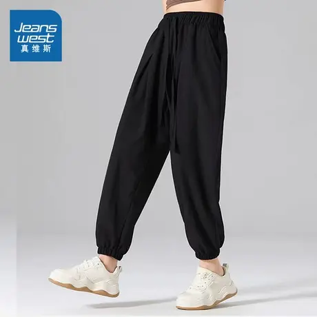 VO真维斯女装2025春季新款 简约百搭束脚松紧腰黑色休闲长裤女款商品大图