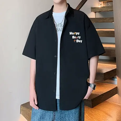 短袖衬衫男夏季新款美式潮牌卡通印花宽松衬衣透气速干度假风外套商品大图