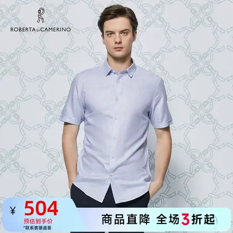 ROBERTA诺贝达夏季新款男装薄款衬衣男商务休闲亚麻短袖衬衫图片