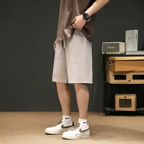 唐狮男士休闲短裤夏季新款抽绳五分裤宽松运动直筒裤子小细节官方图片