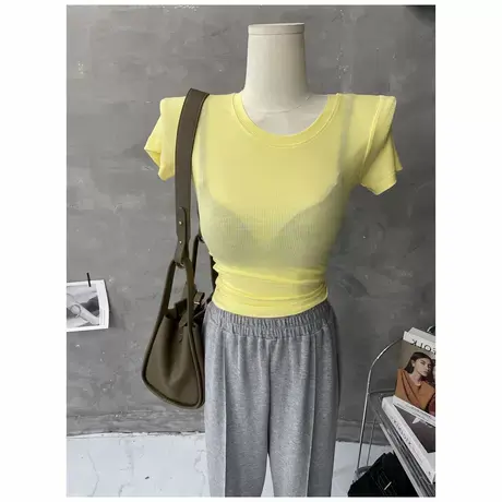 柔软好穿！性感紧身短袖T恤女薄款显瘦打底衫纯色短款上衣夏新款图片