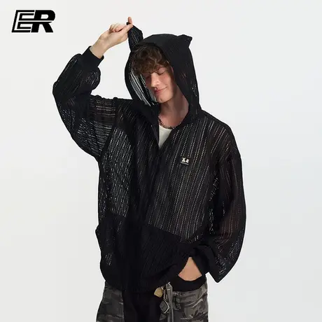 ER杜宾犬镂空连帽物理防晒罩衫夏季设计感轻薄透气连帽外套图片