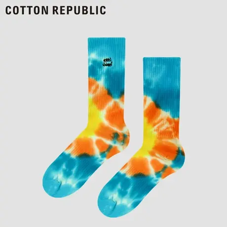 Cotton Republic/棉花共和国情侣款棉质中筒袜橙色轧染休闲男女袜图片