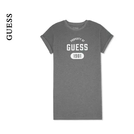 【38上新季】GUESS24年新款春季女士纯色简约直筒印花卷袖连衣裙图片