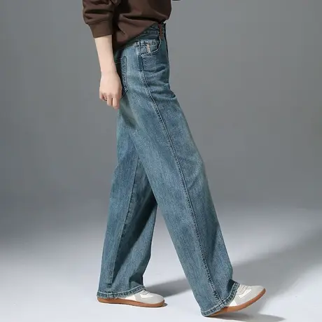 复古高腰显瘦直筒牛仔裤女春秋2025新款宽松拖地长裤小个子阔腿裤商品大图