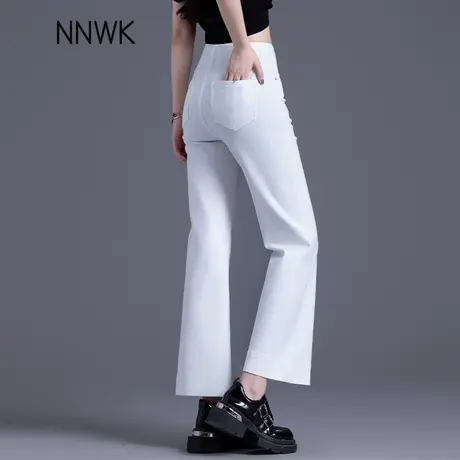 白色弹力喇叭裤修身显瘦牛仔裤女2025新款高腰薄款天丝微喇九分裤商品大图