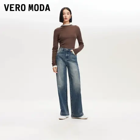 Vero Moda奥莱牛仔裤女2025早春新款后口袋印花复古阔腿直筒休闲商品大图