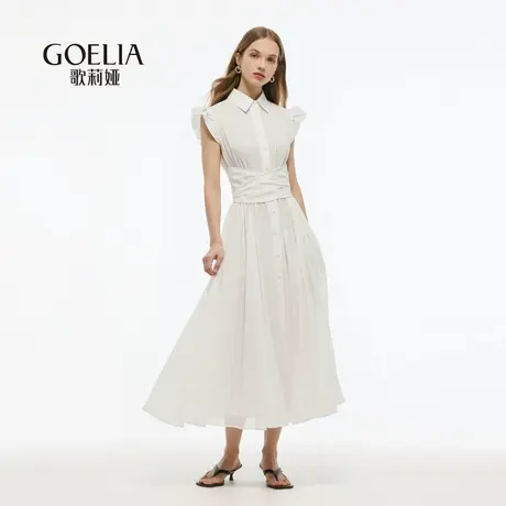歌莉娅夏季新品腰封绑带小飞袖连衣裙1E5C4K8G0商品大图