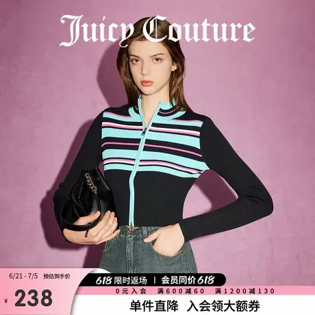 Juicy Couture橘滋春夏新款女装活力Logo金属牌条纹针织女式外套商品大图