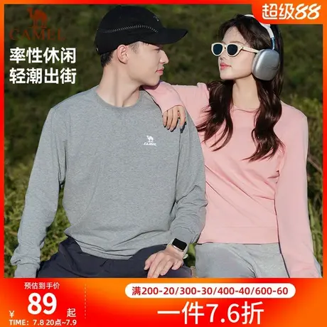 骆驼圆领长袖套头卫衣男士2025春秋季时尚宽松薄款休闲运动上衣女图片