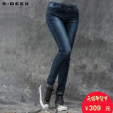 sdeer圣迪奥女装2017冬装修身显瘦水洗松紧牛仔裤长裤S15480844图片