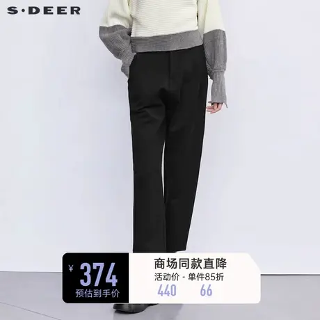 sdeer圣迪奥女装拼接压褶插袋松紧腰哈伦裤休闲长裤S223Z0860图片
