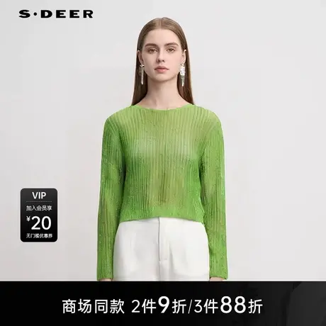 【商场同款】sdeer圣迪奥慵懒风圆领肌理镂空短款针织衫S25283518图片