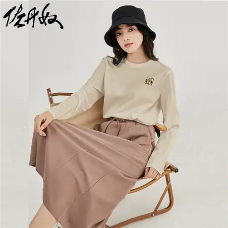 佐丹奴T恤女装纯棉针织探头小动物刺绣圆领长袖T恤 13393794商品大图