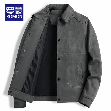 罗蒙春秋款潮牌休闲夹克男装2025春季新款百搭麂皮绒上衣男士外套图片